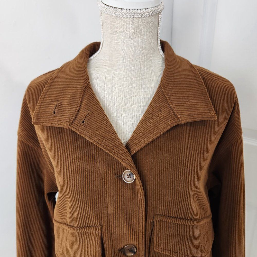 Avec Les Filles Blazer Womens Small Brown Corduroy Flap Pockets Boho Minimalist - Picture 2 of 14